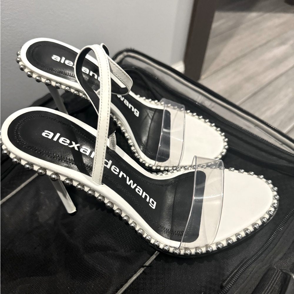 Alexander Wang Size 8 
Women's White Nova Studded Clear-strap High Heel Sandals